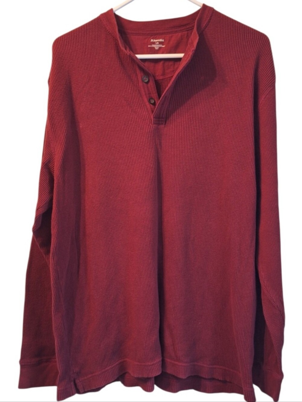 St John's Bay Men’s Red Henley Waffle Knit Sweater Size Large